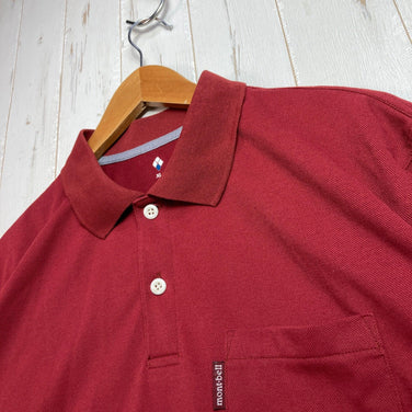 Montbell 男士 WIC Polo 衫，XL 码，红色。这款短袖涤纶 Polo 衫既可作上衣，也可作内搭。产品代码：z00056748。