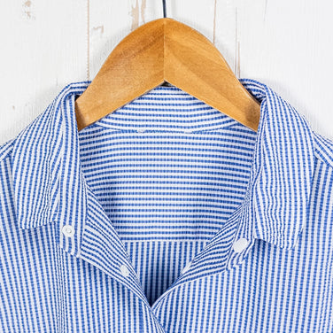 【Women's S ブルー系】 Ridge Mountain Gear ( リッジマウンテンギア ) ベーシック ロングスリーブ シャツ ストライプ Basic Long Sleeve Shirt Stripe Blue x White ポリエステル ウェア トップ - 【公式】2ndGEAR（セカンドギア）Webショップ【登山用品・アウトドア用品専門 買取販売店】