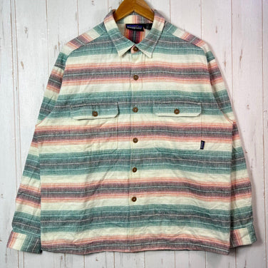 Men's Medium Green 1995 Patagonia Heavy Flannel Shirt, Sunny Stripe, Vintage, Original, Hard-to-Find, Rare Color, Cotton, Top, Undershirt, Long
