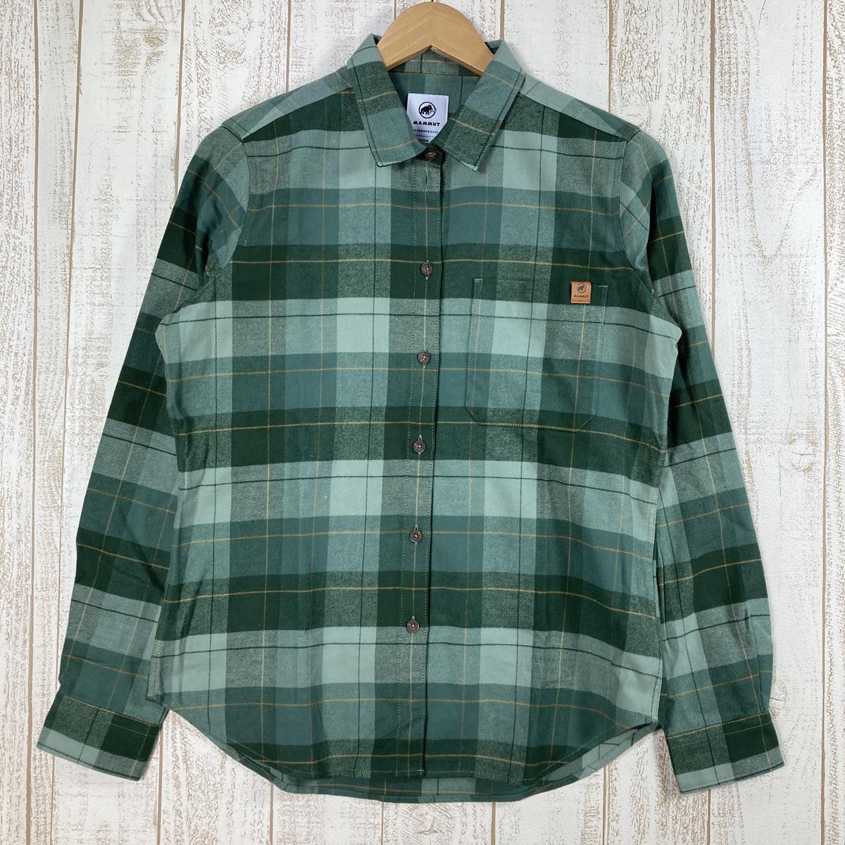 [Women's S Green] Mammut Trovat Longsleeve Shirt Organic Cotton Flannel Shirt 1015-01360 Women's Dark Jade-Woods Cotton