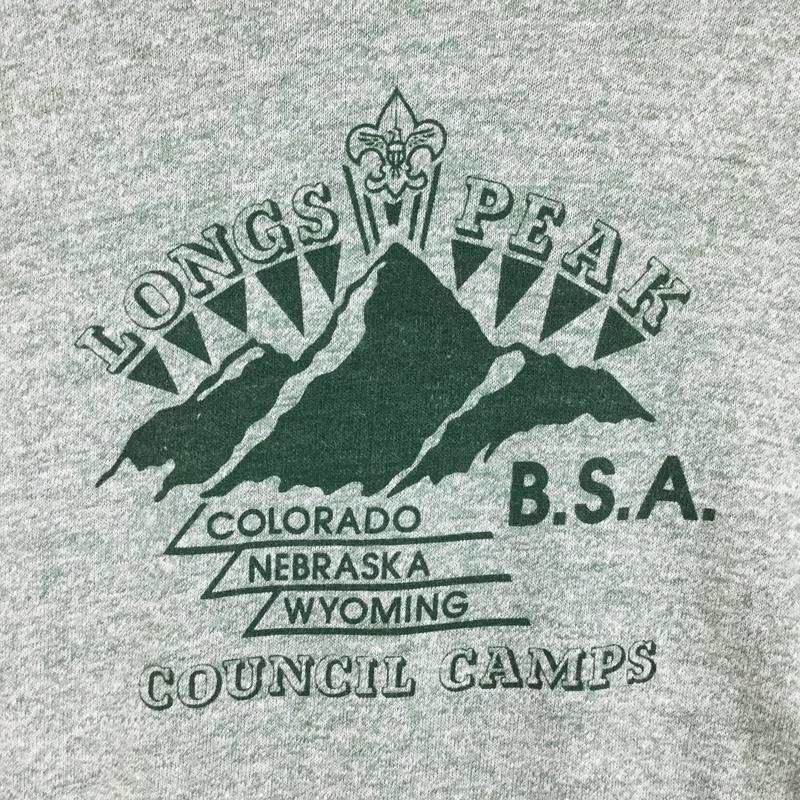 【Men's XL グリーン系】 80S Longs Peak ラグラン ヘザー Tシャツ 希少なアウトドアTシャツ ビンテージ International Men's  化繊 ショートスリーブTシャツ クルーネック インナー シャツ トップス ウェア