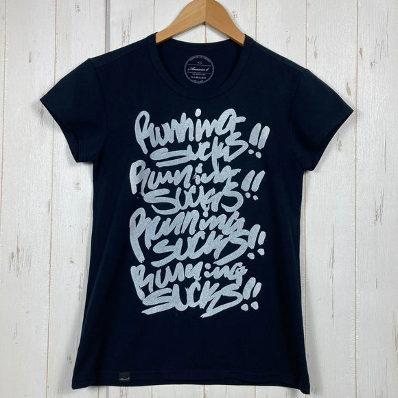 【Women's S ブラック系】 Answer4 ( アンサーフォー ) ランニングサックス! 01 Tshirt Running Sucks! 01 ティーシャツ ポリエステル ウェア トップス インナー シャツ ショートスリーブTシャツ クルーネック 化繊 z00
