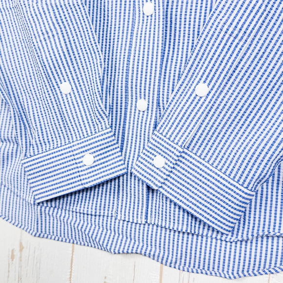 【Women's S ブルー系】 Ridge Mountain Gear ( リッジマウンテンギア ) ベーシック ロングスリーブシャツ ストライプ Basic Long Sleeve Shirt Stripe Blue / White ポリエステル ウェア トップス