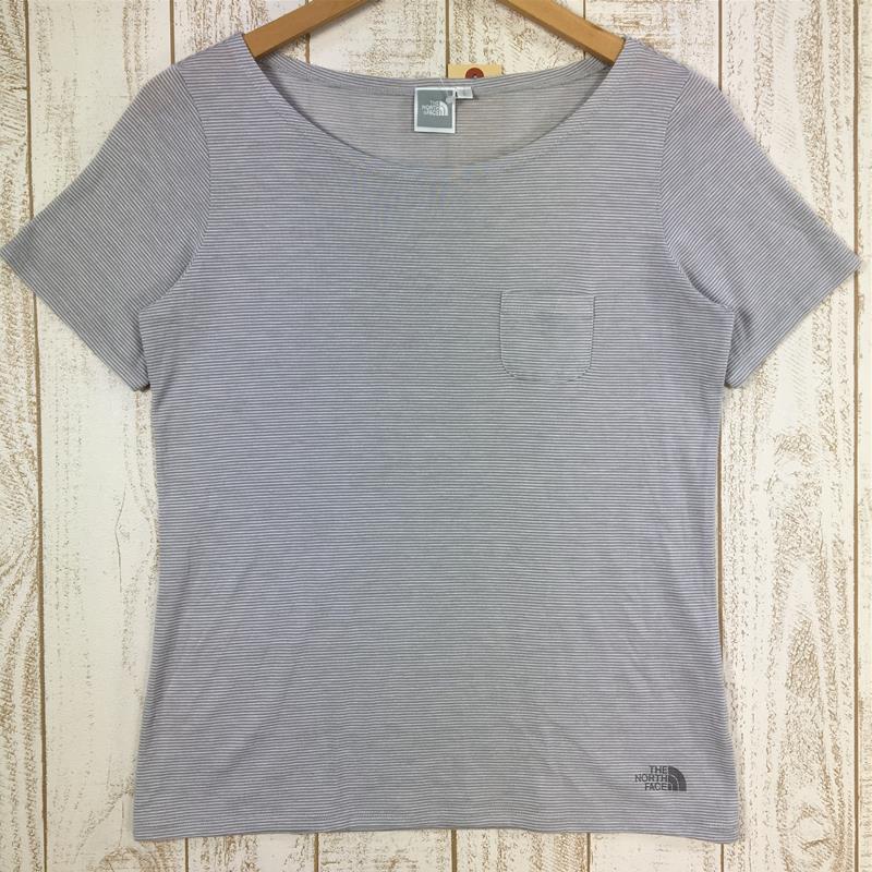 【Women's L グレー系】 The North Face ( ザ・ノースフェイス ) マイクロボーダー ポケット Tシャツ Micro Border Pocket T-Shirt Asian Women's  タイツ インナー シャツ トップス ウェア