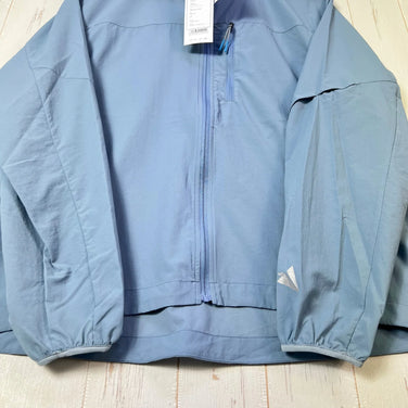 男女通用大号蓝色 Paper Sky Wear Wind Shell 连帽衫，蓝灰色尼龙，软壳外套，z00053702 B