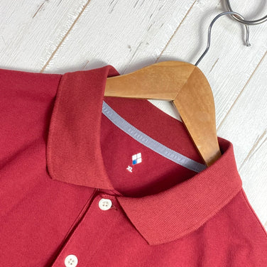 Montbell 男士 WIC Polo 衫，XL 码，红色。这款短袖涤纶 Polo 衫既可作上衣，也可作内搭。产品代码：z00056748。