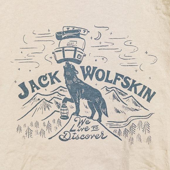 【Men's M ベージュ系】 Jackwolfskin ( ジャックウルフスキン ) ジェーピー ウォウ ピーク ウルフ ティー JP WHW PEAK WOLF T オーガニックコットン ウェア トップス インナー シャツ ショートスリーブTシャツ クルーネック - 【公式】2ndGEAR（セカンドギア）Webショップ【登山用品・アウトドア用品専門 買取販売店】