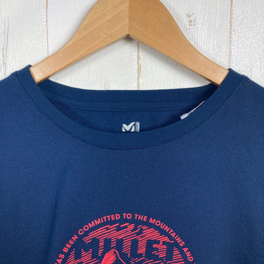 男款L码海军蓝Millet Circle Mountain短袖T恤。涤纶材质。可作为上衣或内搭。