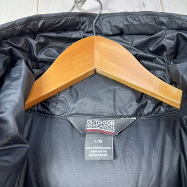 Men's Large Black Outdoor Research Transcendent Down Hoodie, Down Jacket, Outerwear, Down Insulation, z00054