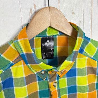 【Men's L ブルー系】 Adidas ( アディダス ) ハイキング シャツ Hiking Shirt Shock Blue S16 UPF25+｜チェック ポリエステル ウェア トップス インナー シャツ ショートスリーブシャツ 化繊 z00060665
