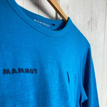 男式中蓝色 Mammut Massone 长袖 T 恤，圆领，棉质，上衣，汗衫，z00053729