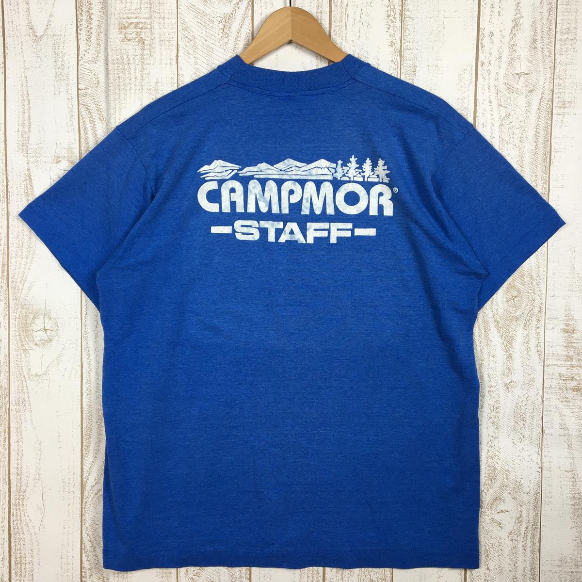 【Men's L ブルー系】 キャンプモア スタッフ Tシャツ Campmor Staff T-Shirts アメリカ製 米国ニュージャージー州のアウトドアショップ 希少なアウトドアtシャツ フルーツオブザルームボディ 非売品 ビンテージ 入手困難 Interna