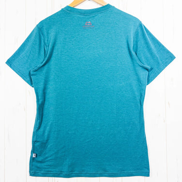 Mountain Equipment Men's Groundup Logo+ Tee, Size M, Green. Polyester, Short Sleeve Crew Neck T-Shirt.