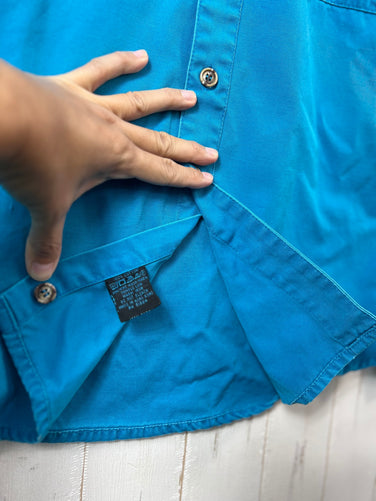 【Men's M ブルー系】 1980s Patagonia ( パタゴニア ) キャンバスシャツ Canvas Shirt Peacock ビンテージ オリジナル 入手困難 希少カラー コットン ウェア トップス インナー シャツ ロングスリーブシャツ コットン