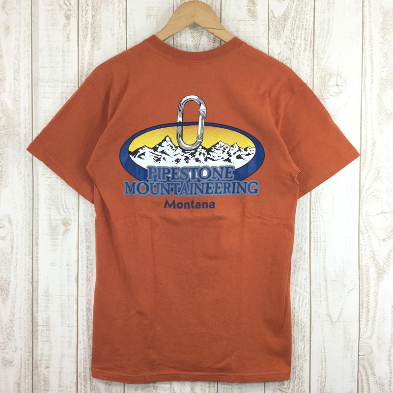 【Men's M オレンジ系】 パイプストーンマウンテニアリング Pipestone Mountaineering カラビナ Tシャツ 希少なアウトドアTシャツ International Men's  化繊 ショートスリーブTシャツ クルーネック インナー シャツ