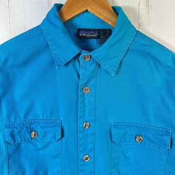 【Men's M ブルー系】 1980s Patagonia ( パタゴニア ) キャンバスシャツ Canvas Shirt Peacock ビンテージ オリジナル 入手困難 希少カラー コットン ウェア トップス インナー シャツ ロングスリーブシャツ コットン - 0