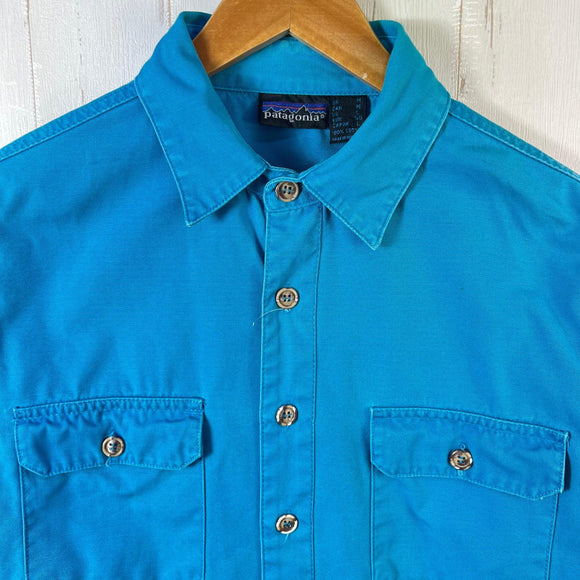 【Men's M ブルー系】 1980s Patagonia ( パタゴニア ) キャンバスシャツ Canvas Shirt Peacock ビンテージ オリジナル 入手困難 希少カラー コットン ウェア トップス インナー シャツ ロングスリーブシャツ コットン