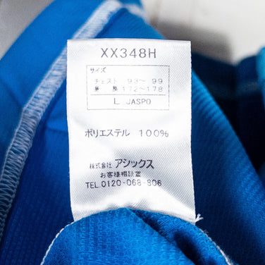 男款 Asics FT 长袖拉链上衣，L 码，蓝色。涤纶，合成纤维。长袖衬衫。z00052998。合成纤维。长袖衬衫。