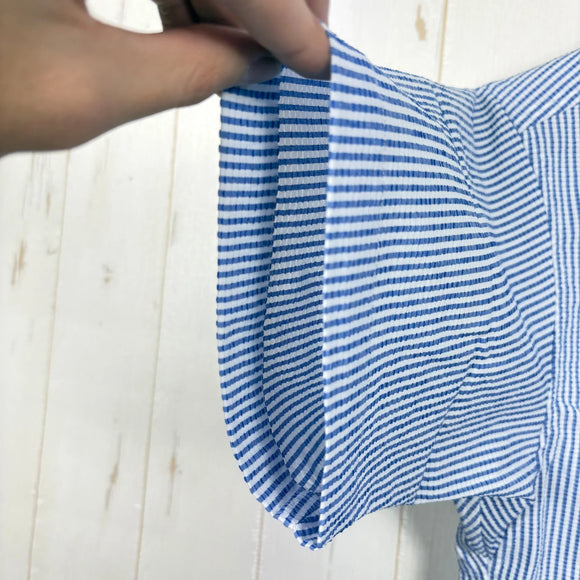 【Women's M ブルー系】 Ridge Mountain Gear ( リッジマウンテンギア ) ベーシック ショートスリーブ シャツ ストライプ Basic Short Sleeve Shirt Stripe  Blue × White z00055795 B