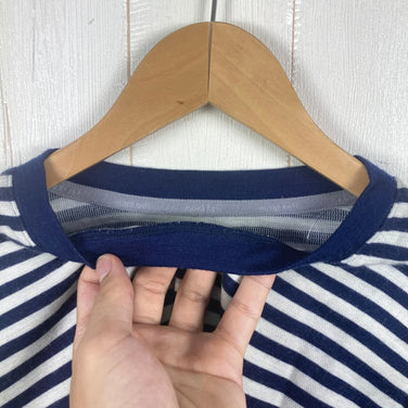 【男式 M 白色系】Montbell（蒙特贝）美丽奴羊毛混纺条纹长袖T恤 Merino Wool Plus Border Long Sleeve T 美丽奴羊毛 服装 上衣 内搭 衬衫 长袖
