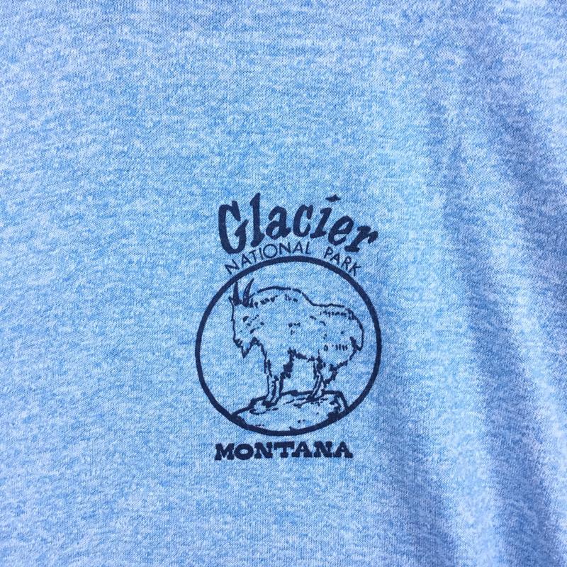 【MEN's L】 モンタナ グレイシャー・ナショナルパーク 『Go Climb a Glacier』 80年代 霜降りリンガーTシャツ 希少なアウトドアTシャツ 希少モデル ブルー系