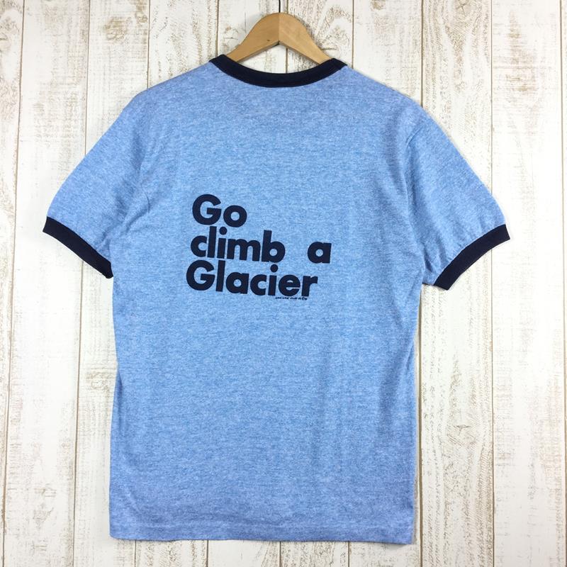 【MEN's L】 モンタナ グレイシャー・ナショナルパーク 『Go Climb a Glacier』 80年代 霜降りリンガーTシャツ 希少なアウトドアTシャツ 希少モデル ブルー系