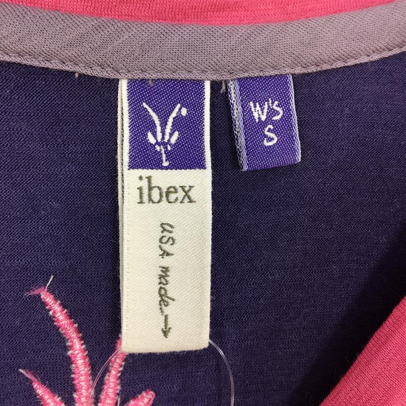 【WOMEN's S】 アイベックス メリノウール クルーネック Tシャツ フレンチスリーブ IBEX パープル系