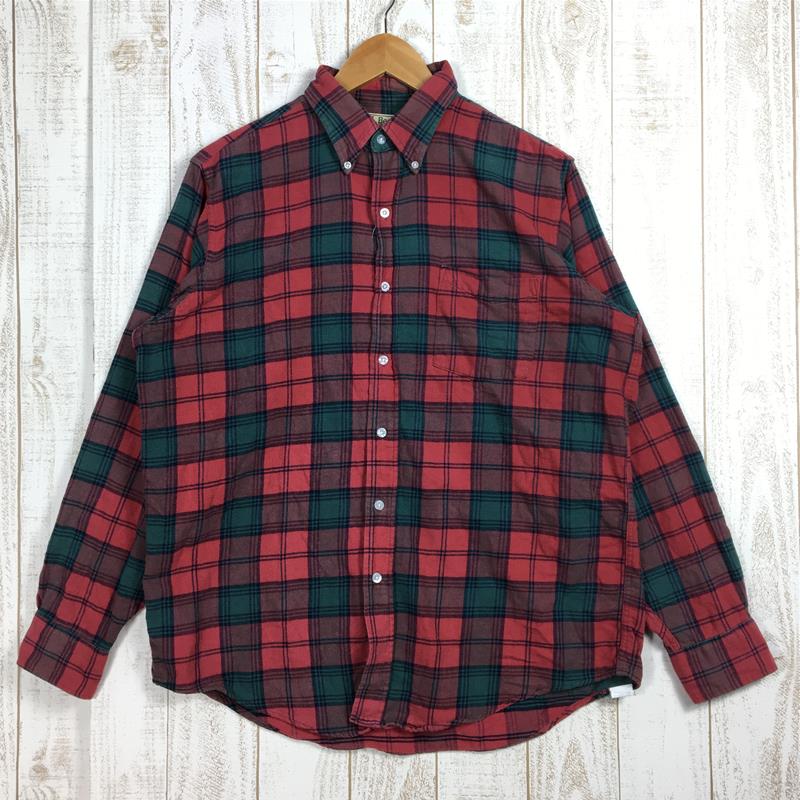 【MEN's M】 エルエルビーン 1990s ロングスリーブ コットン プレイド シャツ Long Sleeve Cotton Plaid Shirt アメリカ製 入手困難 LLBEAN レッド系