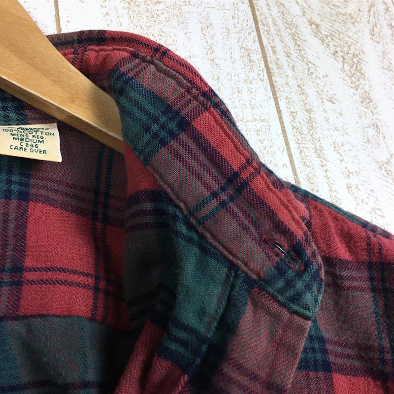 【MEN's M】 エルエルビーン 1990s ロングスリーブ コットン プレイド シャツ Long Sleeve Cotton Plaid Shirt アメリカ製 入手困難 LLBEAN レッド系