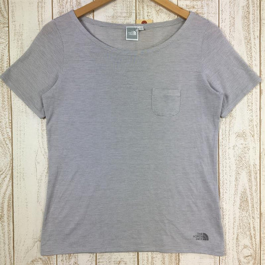 【WOMEN's L】 ノースフェイス マイクロボーダー ポケット Tシャツ Micro Border Pocket T-Shirt NORTH FACE グレー系