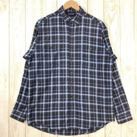 【MEN's S】 パタゴニア 1991 フランネルシャツ Flannel Shirt ブライトブルー ロングスリーブ シャツ ネルシャツ ポルトガル製 ビンテージ 生産終了モデル 入手困難 PATAGONIA 53821 Plaid w/Twist: Black/Bright Blue ネイビー系